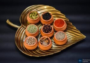 Indian spices such as turmeric, cumin, and cinnamon.