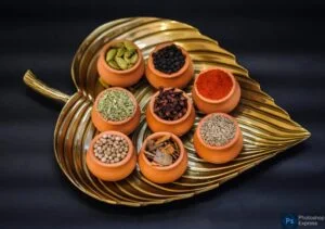 Indian spices such as turmeric, cumin, and cinnamon.